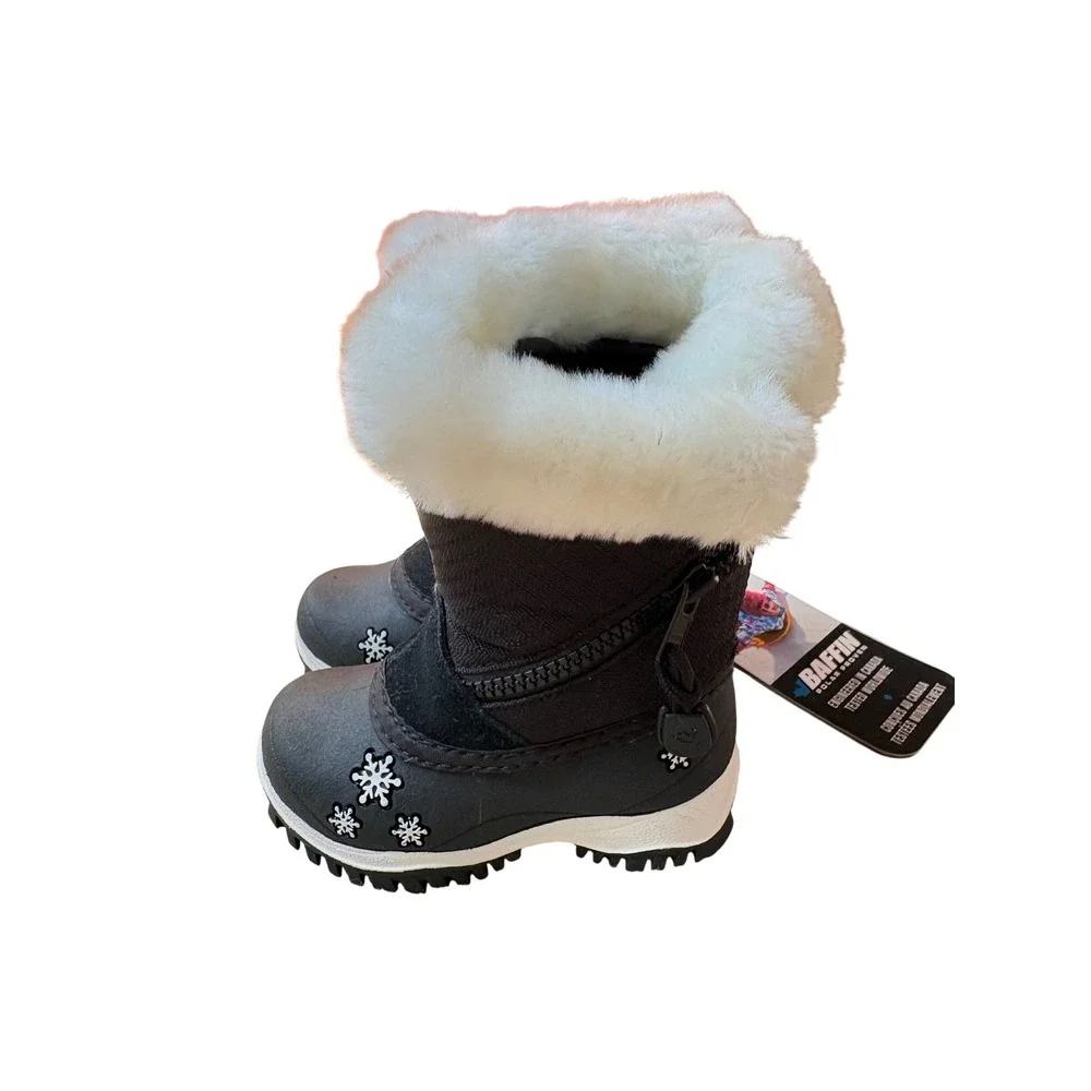 Baffin Switzerland Kids Snow Boots Black Faux Fur Snowflake Size 5 NWT